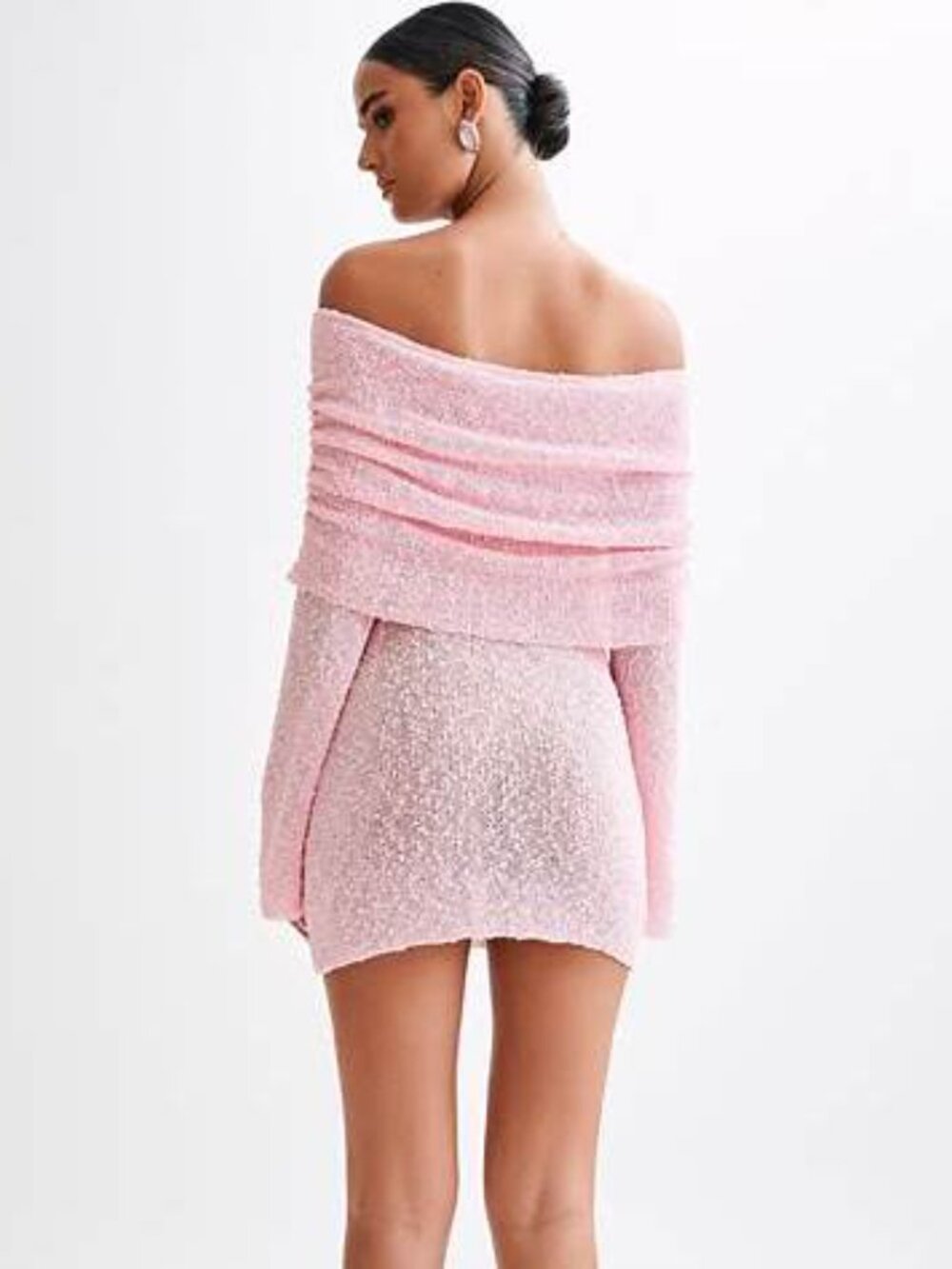 MESHKI Marisol Baby Pink Off Shoulder Boucle Mini Dress XL NWT - Picture 4 of 7